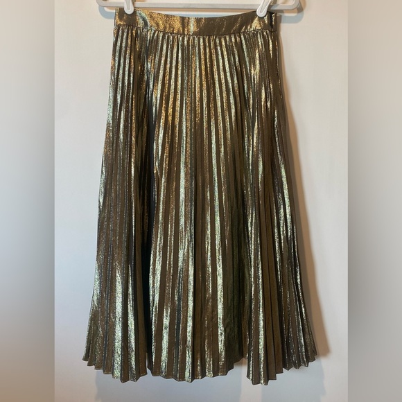 J. Crew Pleated Chiffon Lamé Midi Skirt - Picture 2 of 6